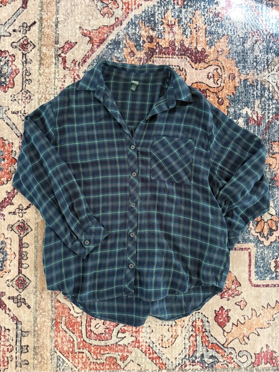 wild fable Tops - wild fable Navy and Green Plaid Button-Down Shirt